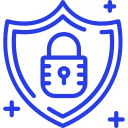 A blue drawing outlining a sheild with a lock inside