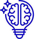 A drawing of a blue light bulb with a couple small diamonds at top left