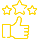 A yellow thumbs up outline with 3 stars above