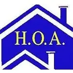 A blue clipart in the shape of of house with the letters HOA